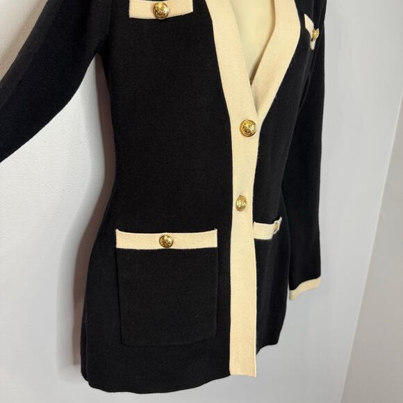 Express Tipped Novelty Button Sweater Jacket Black Preppy Casual Wardrobe Sz S - Picture 11 of 13